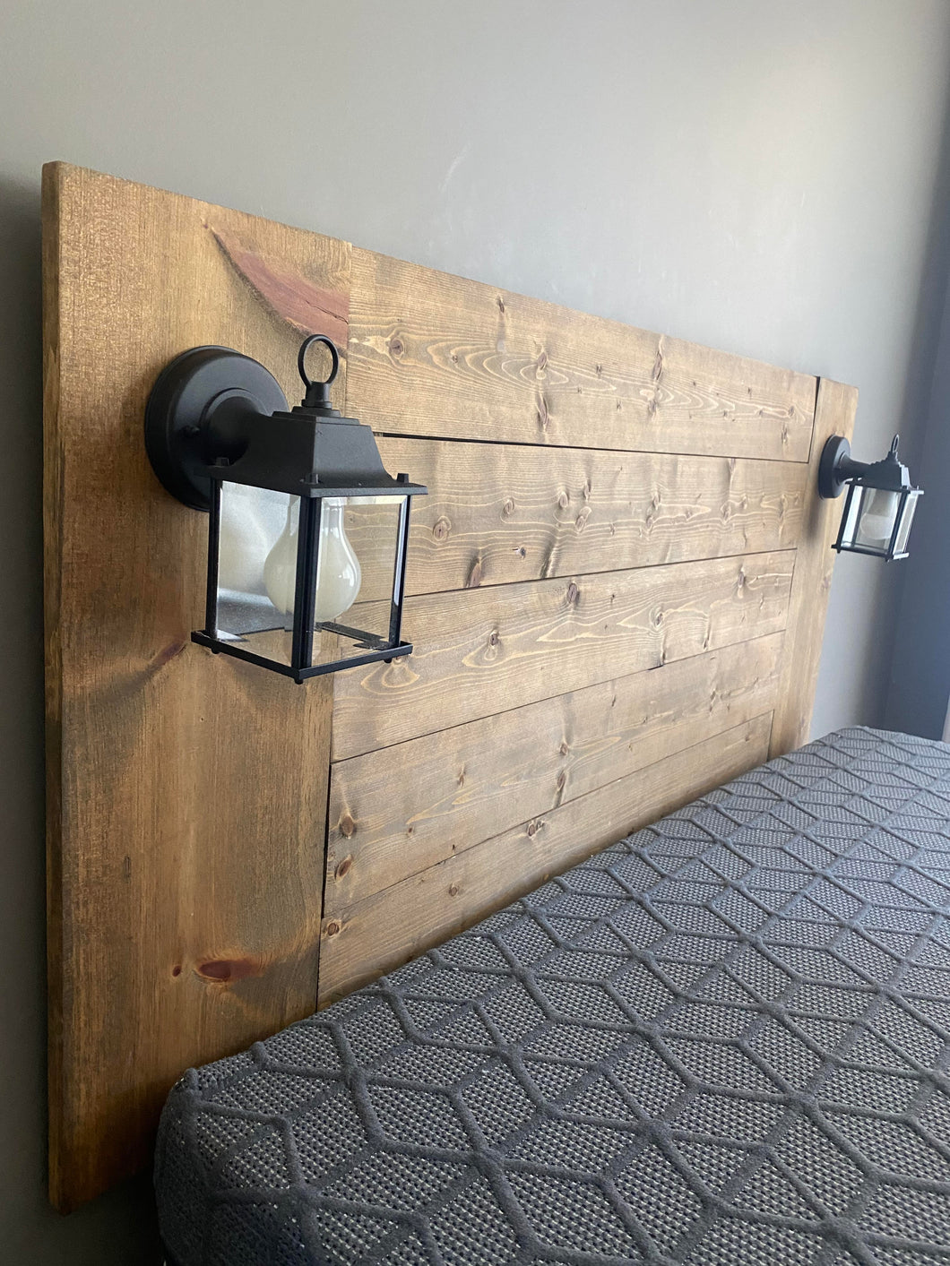 Rustic Floating Headboard With Lights & USB Charger